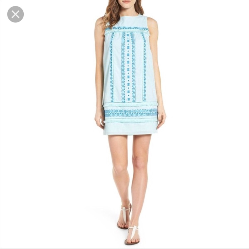 Vineyard Vines Light Blue & Aqua Embroidered Shift Dress